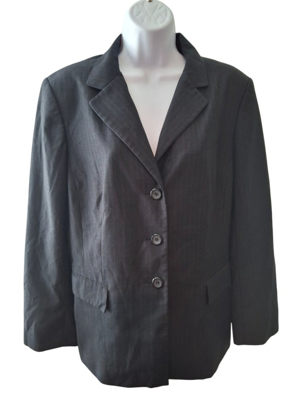 Calvin Klein Womens Blazer 14 Gray Pinstripe 3 Button Y2K Office Corporate Chic